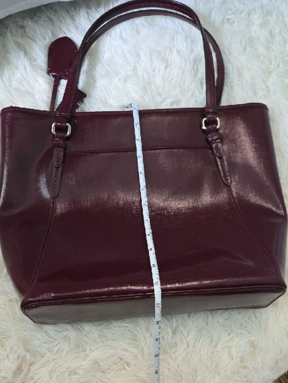 Coach Burgundy Patent Leather City Tote with Gold Accent - Picture 6 of 6